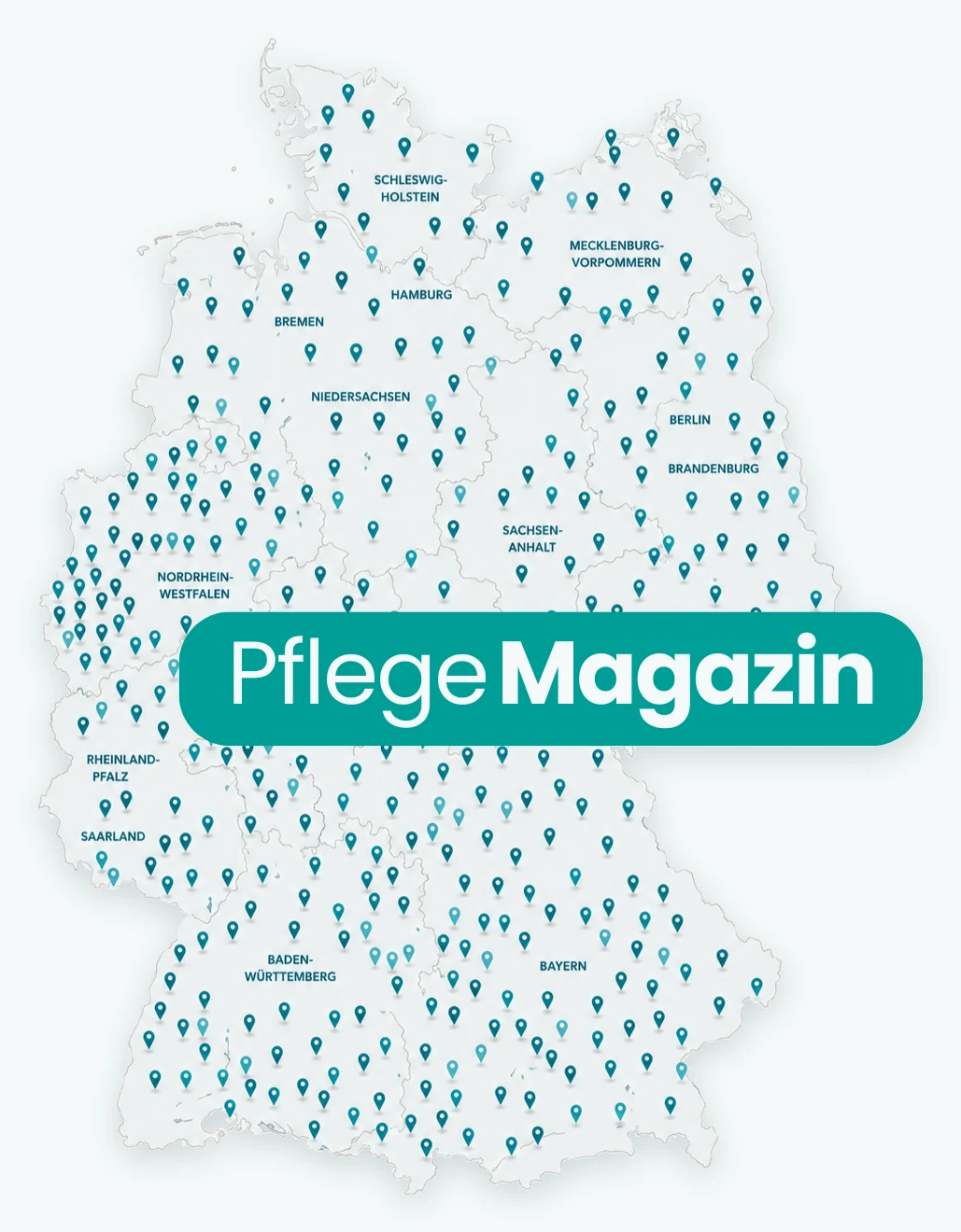 Deutschlandkarte mit markierten Städten aller Bundesländer